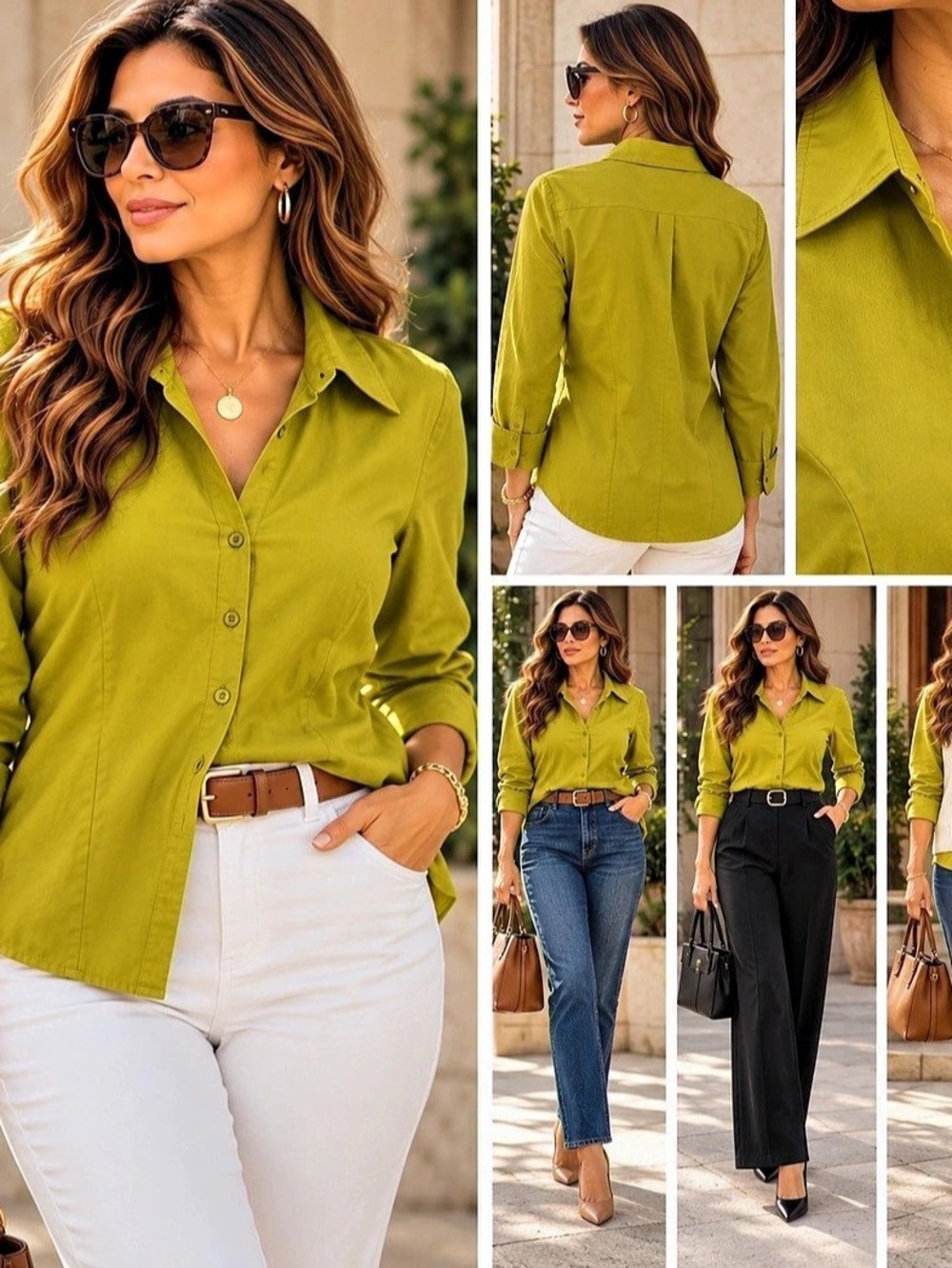 Worthington Stretch Chartreuse Button Down Blouse Plus Size 18